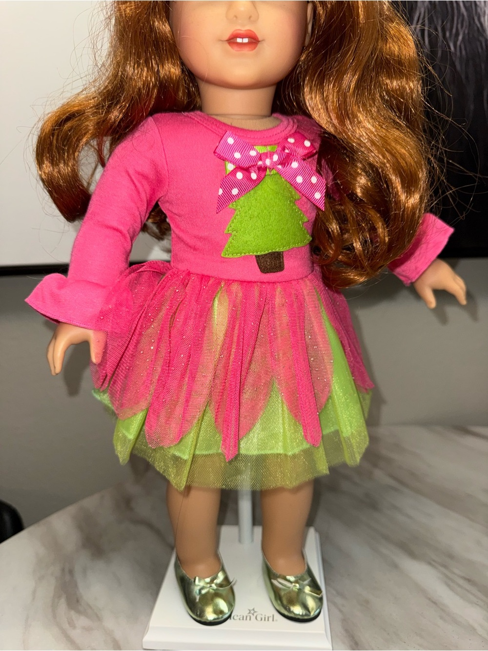 18” dolls neon pink green dress & sparkle green shoes